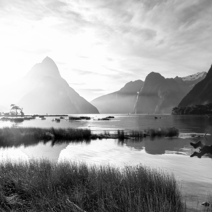 Milford Sound Neuseeland, Glasbild Quadratisch