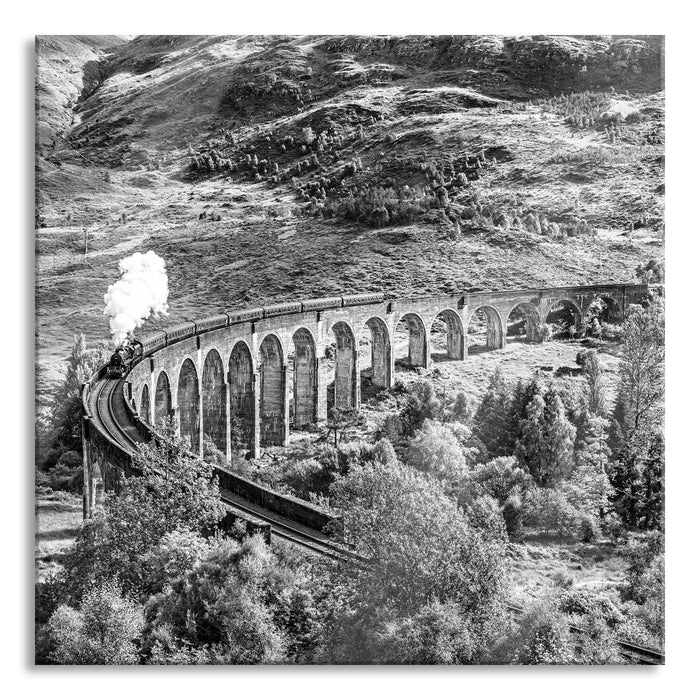 Pixxprint Eisenbahnviadukt in Schottland, Glasbild Quadratisch