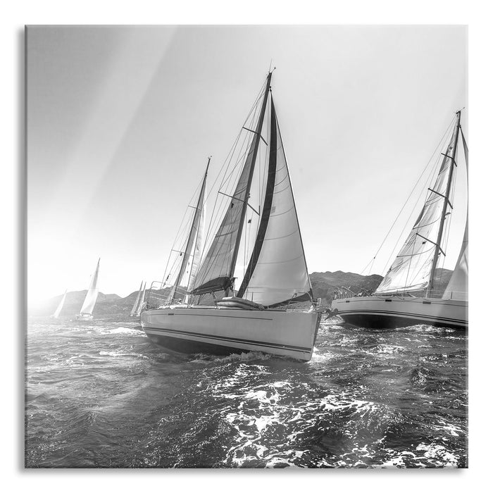 Pixxprint Luxusyachten bei Segelregatta, Glasbild Quadratisch