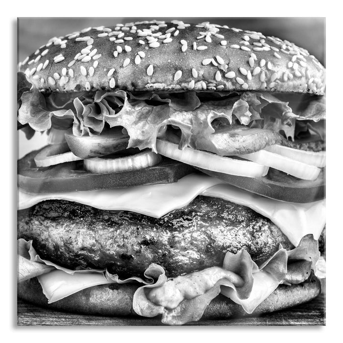 Pixxprint Hamburger Burger Essen, Glasbild Quadratisch
