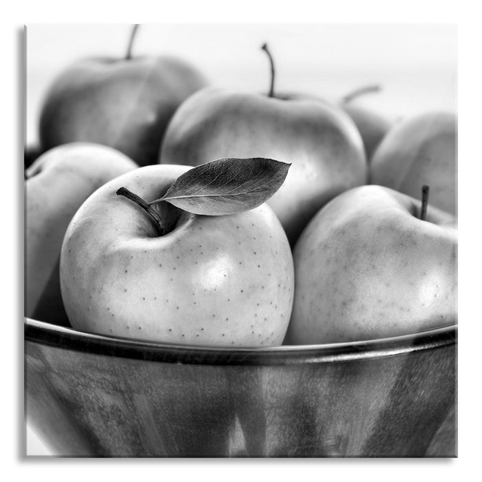 Apple Apfel Korb mit Äpfeln, Glasbild Quadratisch