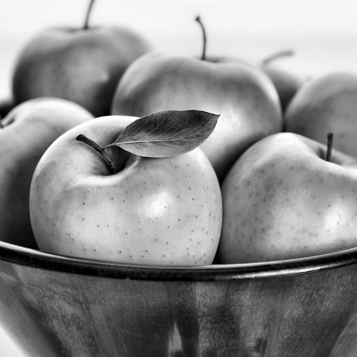 Apple Apfel Korb mit Äpfeln, Glasbild Quadratisch