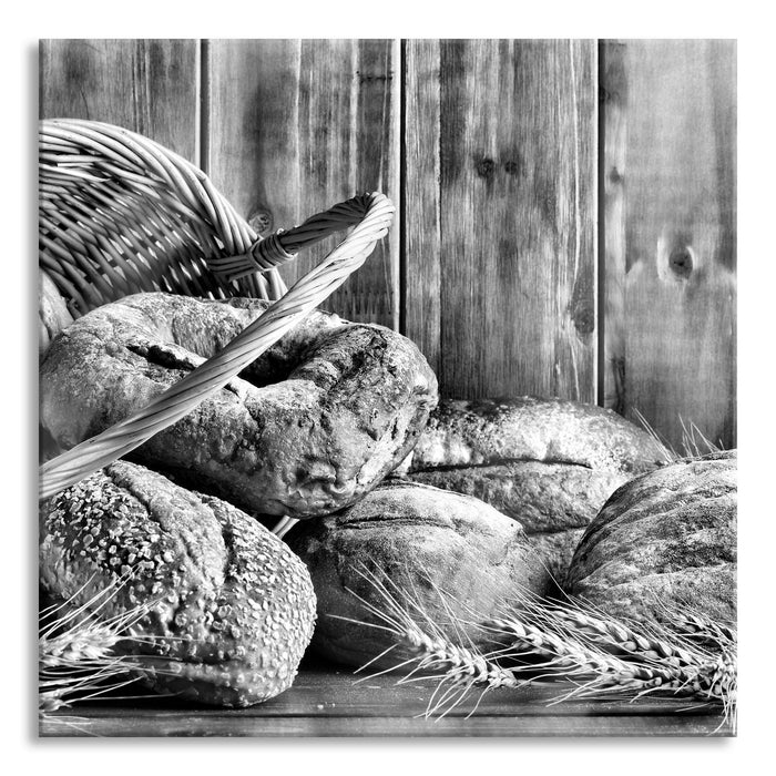 Pixxprint Brot Brötchen Frühstück Bäcker, Glasbild Quadratisch