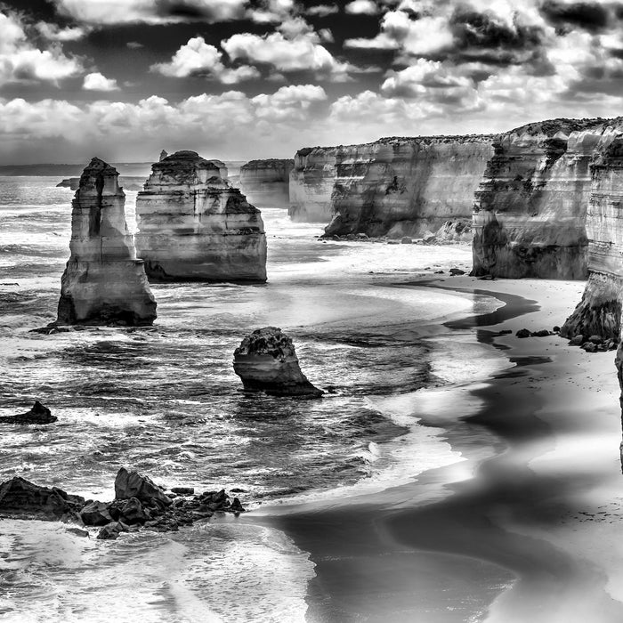 Meer klippe küste Steine Strand, Glasbild Quadratisch