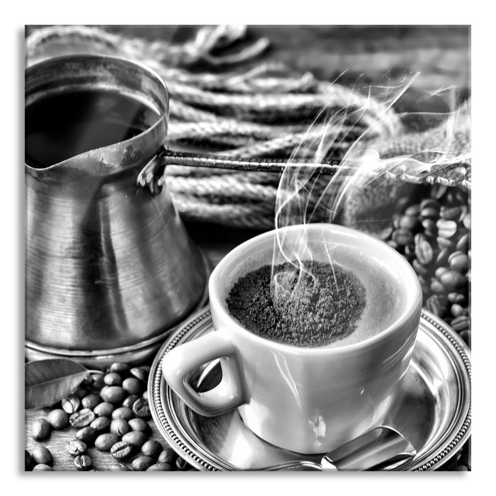 Kaffe Kaffeetasse Kaffee, Glasbild Quadratisch