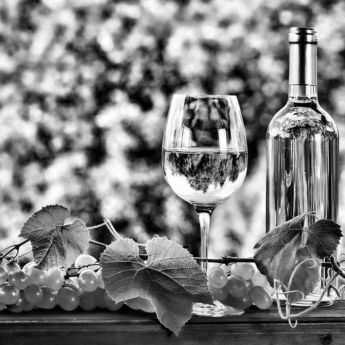 Wein und Weintrauben, Glasbild Quadratisch