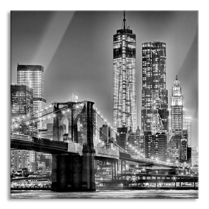 Pixxprint New York City, Skyline bei Nacht, Glasbild Quadratisch