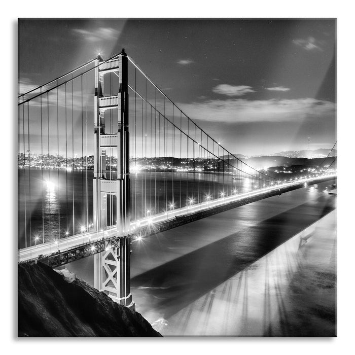 Pixxprint Golden Gate Bridge bei Nacht, Glasbild Quadratisch