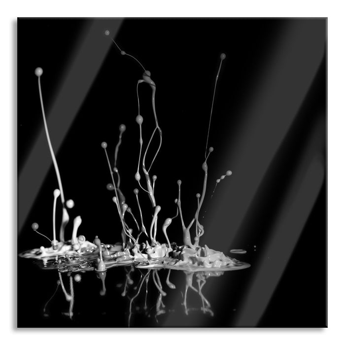 Pixxprint Dark Farbspritzer, Glasbild Quadratisch