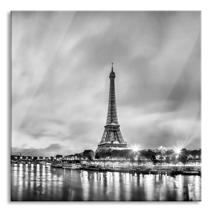 Pixxprint Eifelturm Paris bei Nacht, Glasbild Quadratisch
