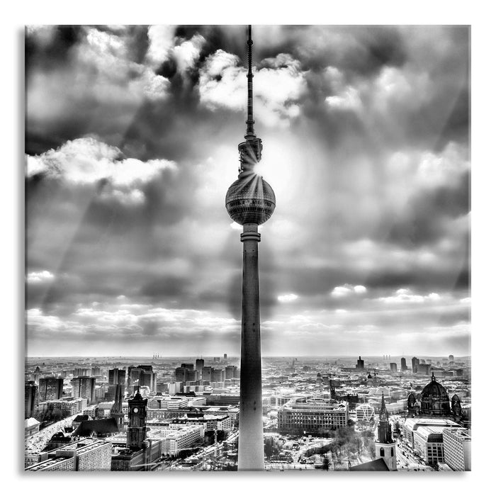 Pixxprint Großstadt Fernsehturm Berlin City, Glasbild Quadratisch