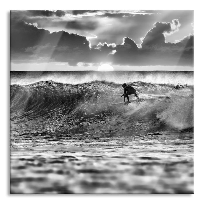 Surfen Wellenreiten, Glasbild Quadratisch