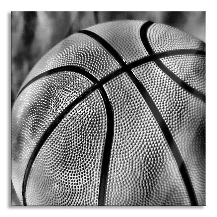 Pixxprint Basketball schwarzer Hintergrund, Glasbild Quadratisch