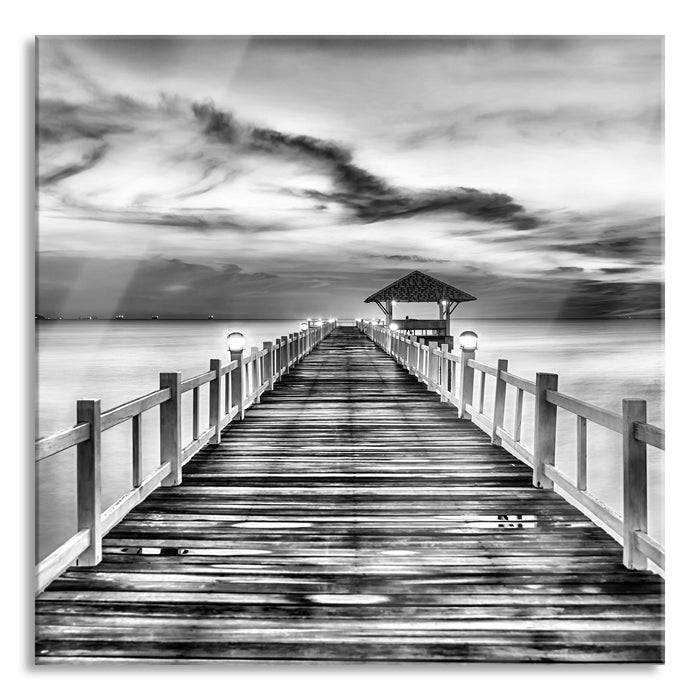 Pixxprint Steg ins Meer bei Sonnenuntergang, Glasbild Quadratisch