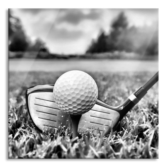 Golf Abschlag, Glasbild Quadratisch