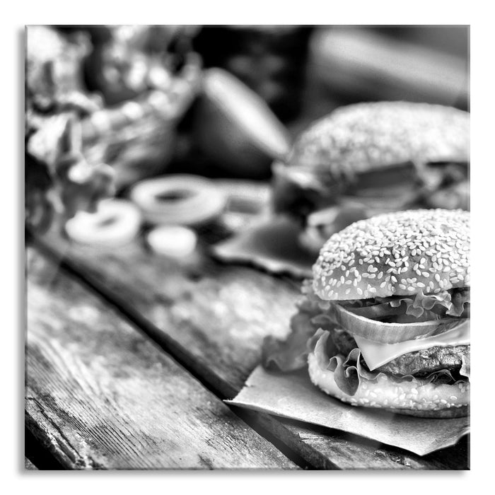 Pixxprint Leckere Burger, Glasbild Quadratisch