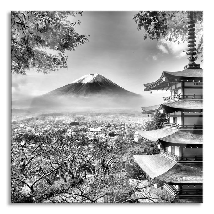 Pixxprint Japanischer Tempel im Herbst, Glasbild Quadratisch