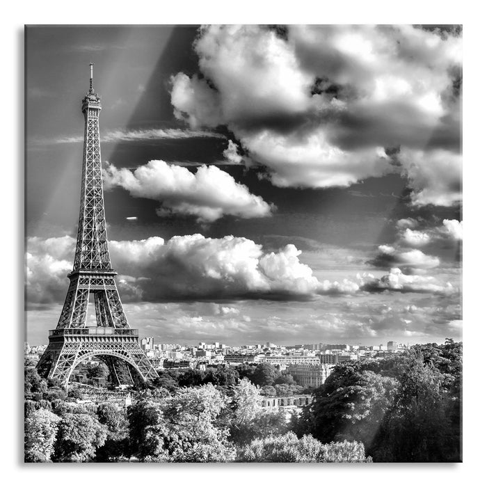 Pixxprint Riesiger Eiffelturm in Paris, Glasbild Quadratisch