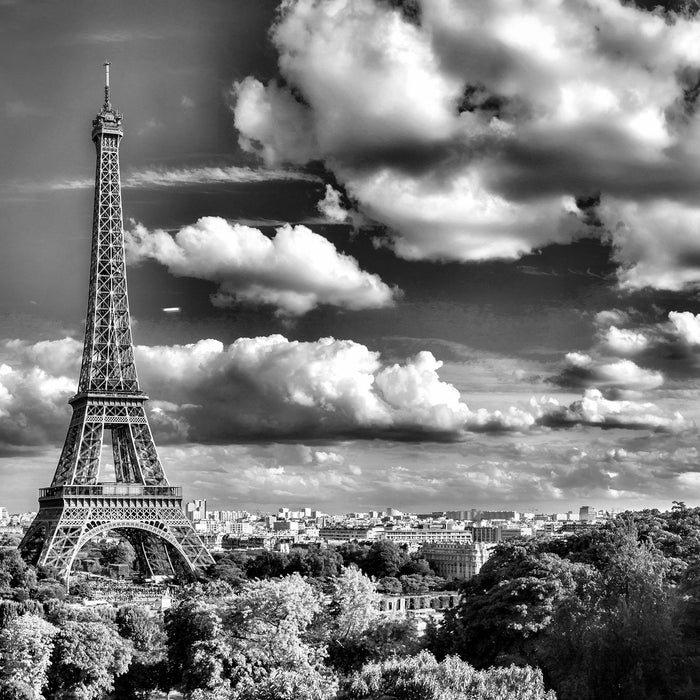 Riesiger Eiffelturm in Paris, Glasbild Quadratisch