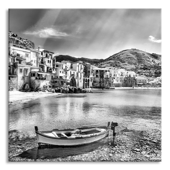 Wundervoller Blick auf Cefalu, Glasbild Quadratisch