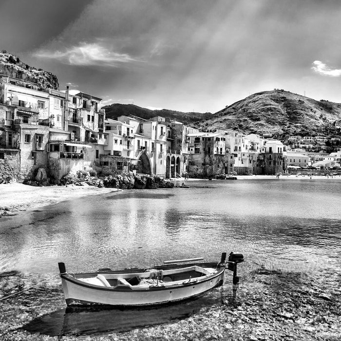 Wundervoller Blick auf Cefalu, Glasbild Quadratisch