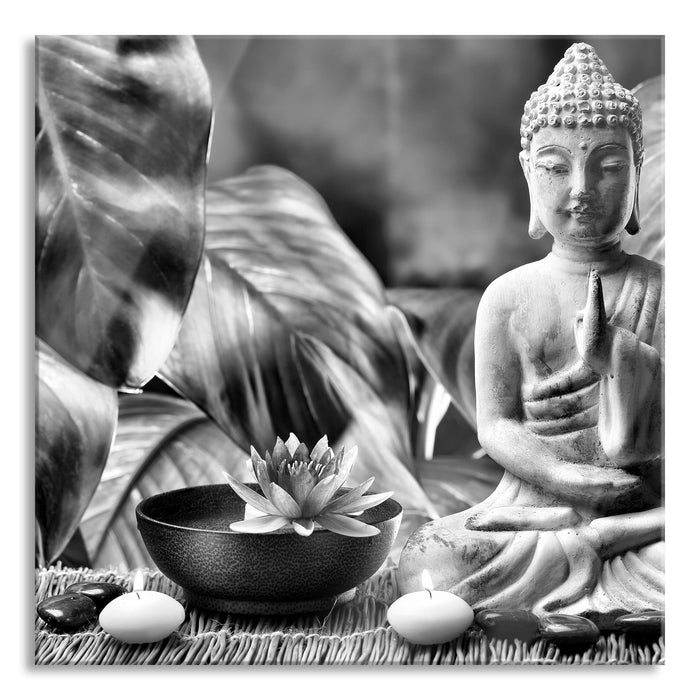 Buddha Statue, Glasbild Quadratisch