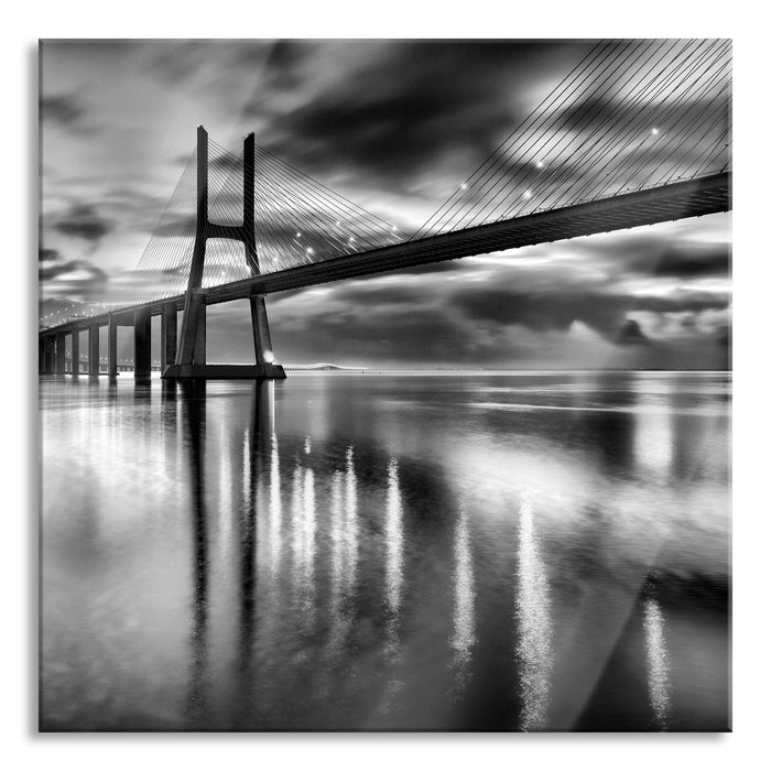 Brücke Lissabon, Glasbild Quadratisch