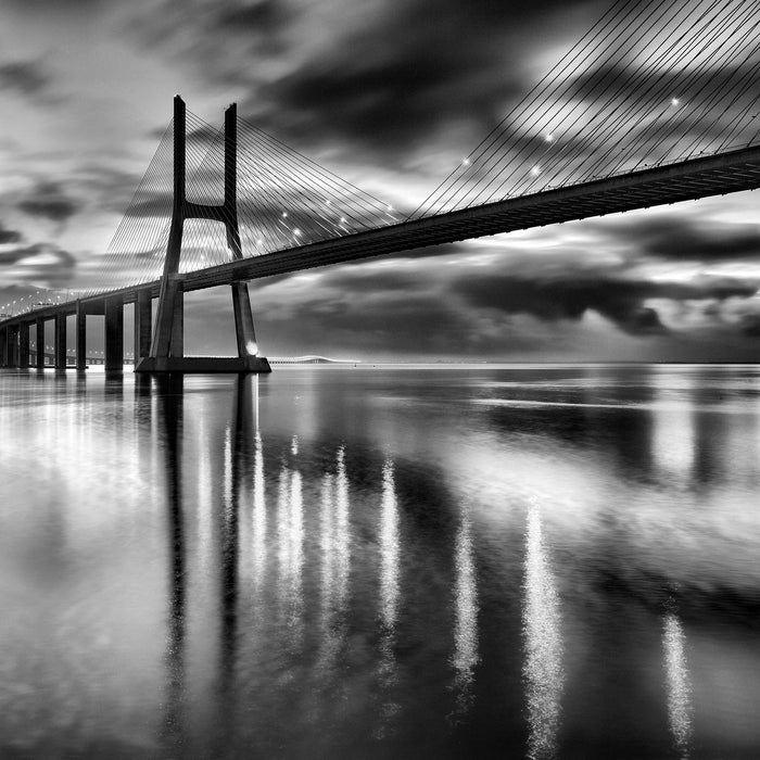 Brücke Lissabon, Glasbild Quadratisch