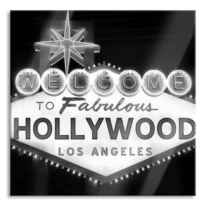 Pixxprint Hollywood Ortseingangsschild, Glasbild Quadratisch