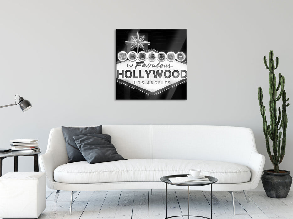 Hollywood Ortseingangsschild, Glasbild Quadratisch