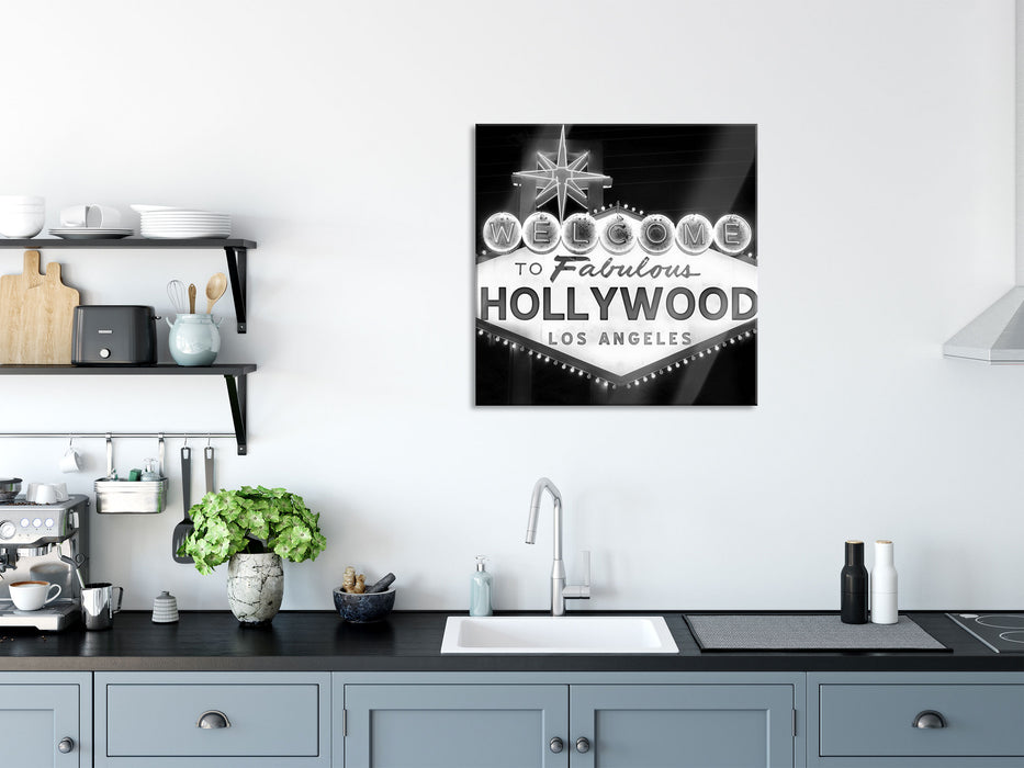 Hollywood Ortseingangsschild, Glasbild Quadratisch