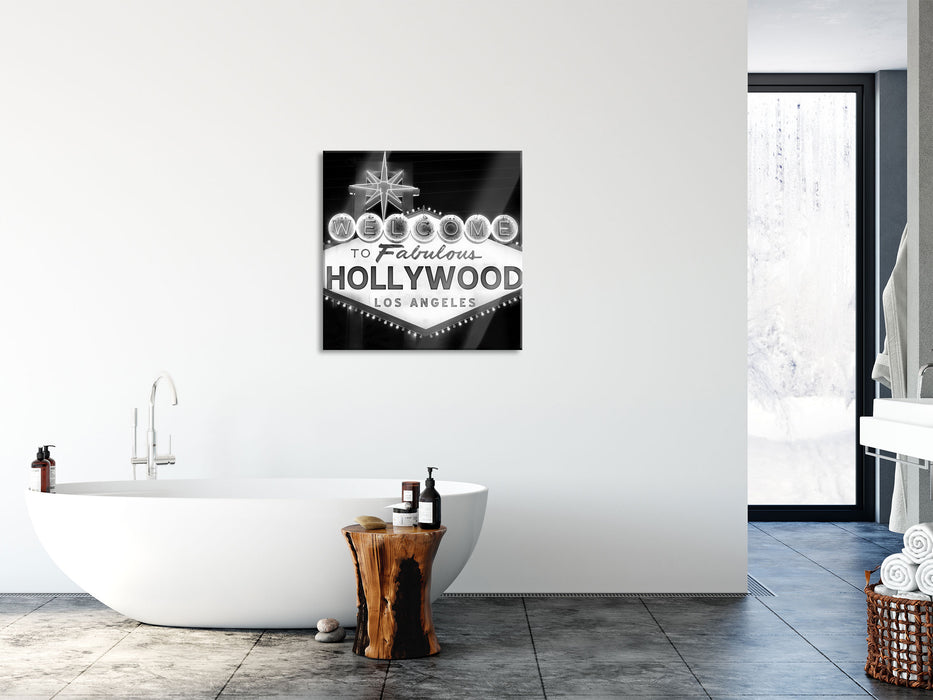 Hollywood Ortseingangsschild, Glasbild Quadratisch