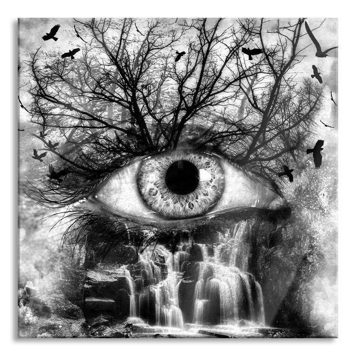 Pixxprint Auge verbunden mit Natur, Glasbild Quadratisch