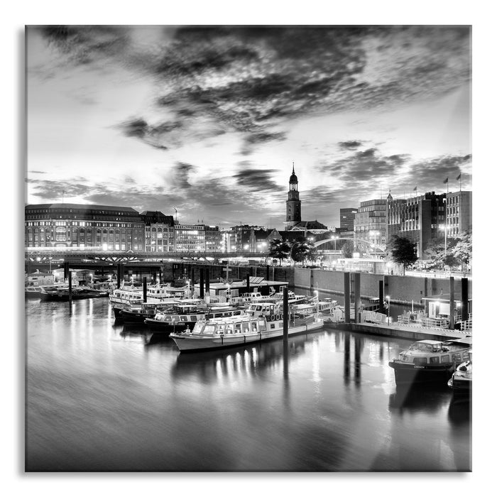 Pixxprint Hamburger Hafen am Abend, Glasbild Quadratisch