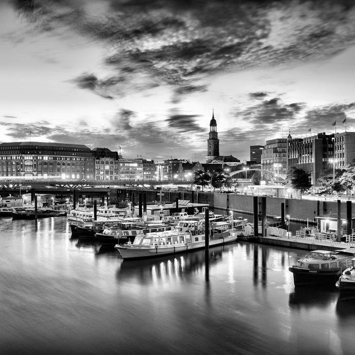 Hamburger Hafen am Abend, Glasbild Quadratisch