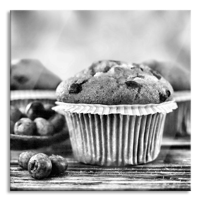 Muffins Blaubeeren, Glasbild Quadratisch