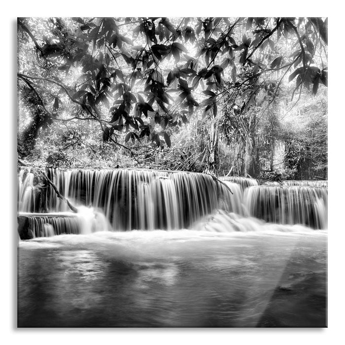 Kleiner Wasserfall im Dschungel, Glasbild Quadratisch
