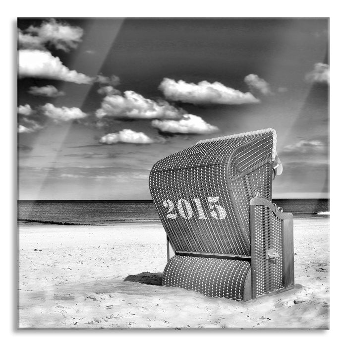 Pixxprint Strandkorb an der Nordsee, Glasbild Quadratisch