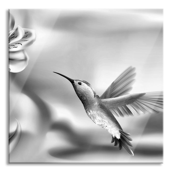 Pixxprint Wunderschöner Kolibri mit Blüte, Glasbild Quadratisch