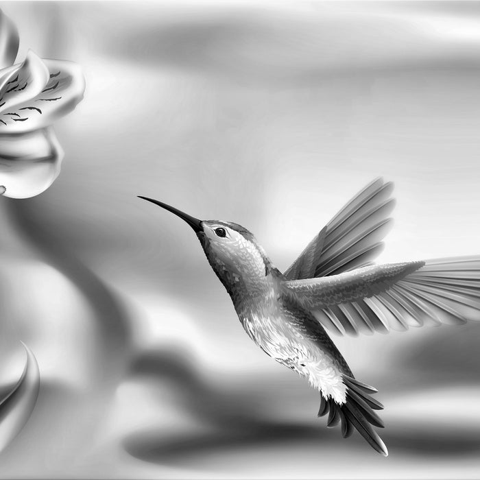 Wunderschöner Kolibri mit Blüte, Glasbild Quadratisch