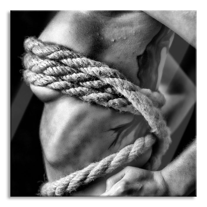 Pixxprint Frau gefesselt, Glasbild Quadratisch