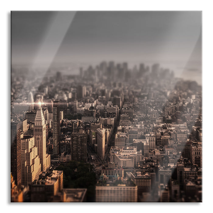 Pixxprint New York City bei Sonnenuntergang, Glasbild Quadratisch