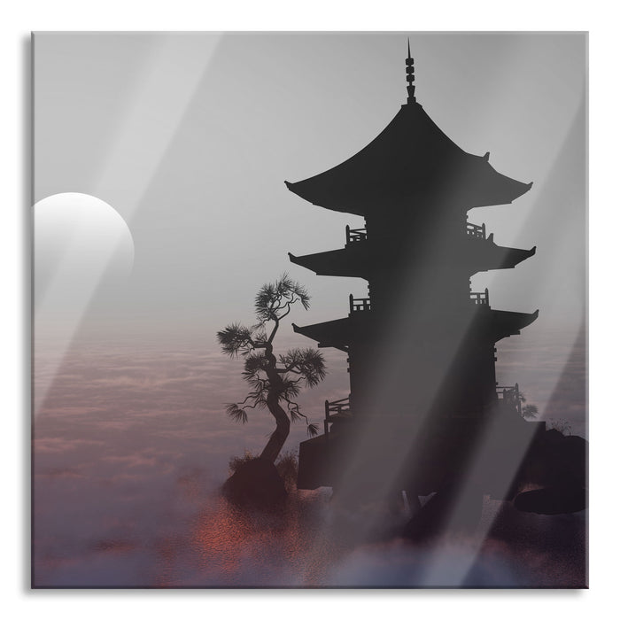 Pixxprint Buddhistischer Tempel in Asien, Glasbild Quadratisch