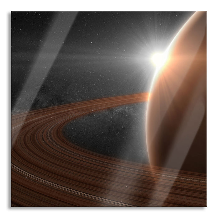 Pixxprint Planet Saturn im Weltall, Glasbild Quadratisch