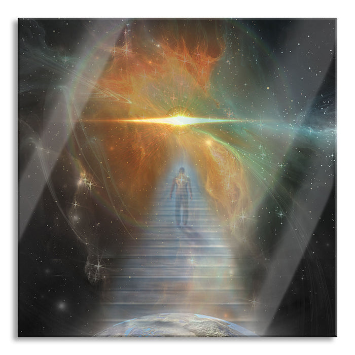 Pixxprint Kosmische Treppe in die Galaxis, Glasbild Quadratisch