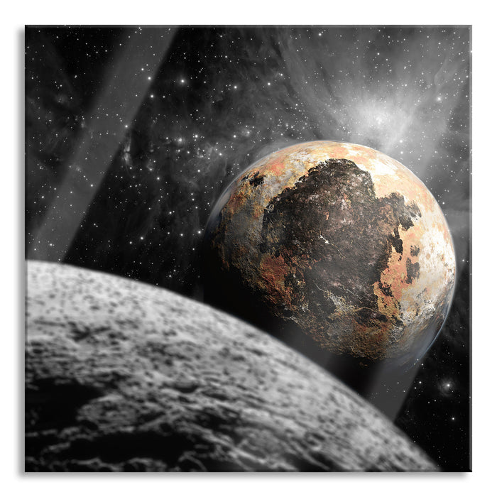 Alien Planeten im Weltall, Glasbild Quadratisch