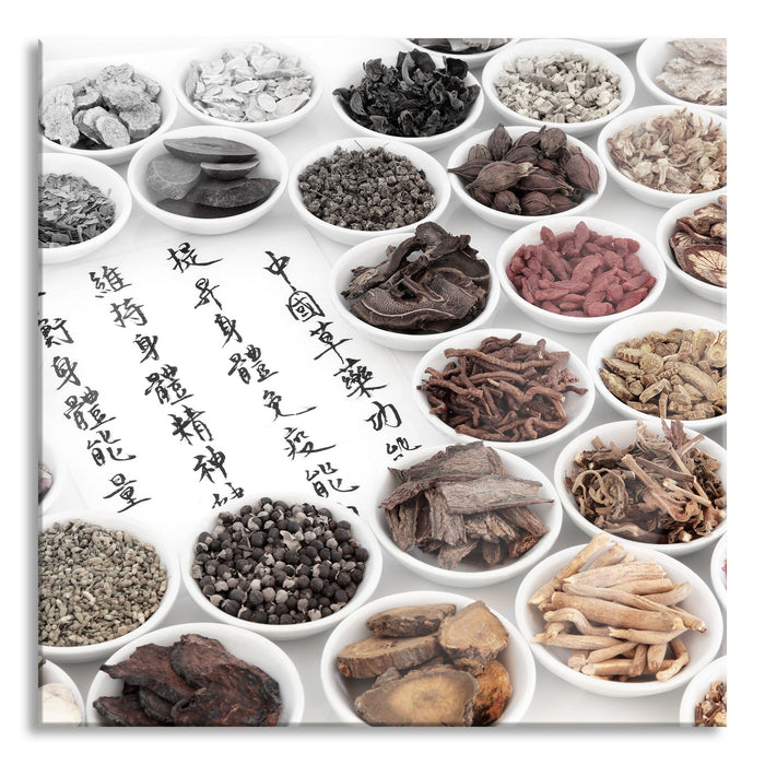Chinesische Kräutermedizin, Glasbild Quadratisch