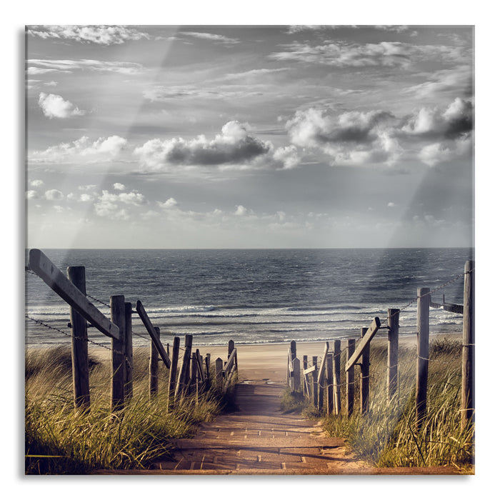 Pixxprint Weg zum Strand am Meer, Glasbild Quadratisch