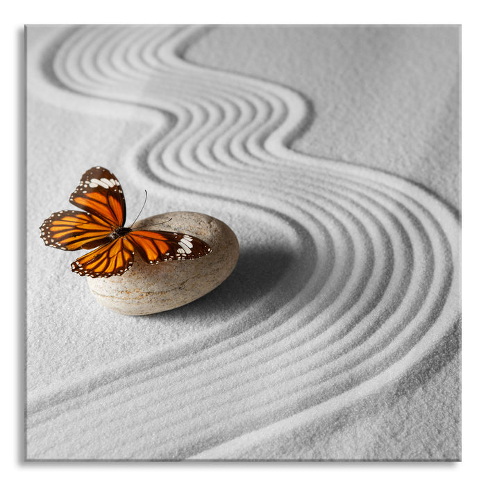 Zen Schmetterling, Glasbild Quadratisch