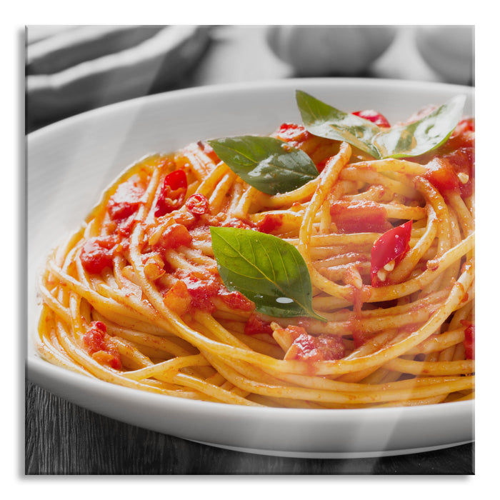 Pixxprint Rustikale italienische Spaghetti, Glasbild Quadratisch